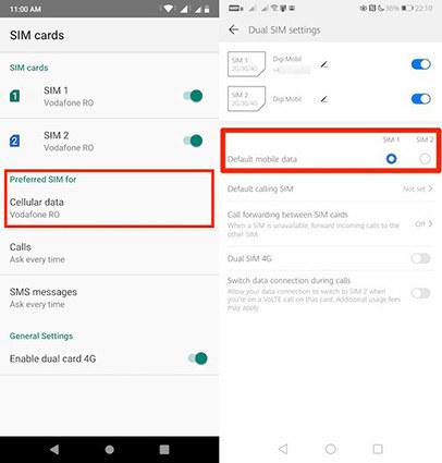 select default modile data