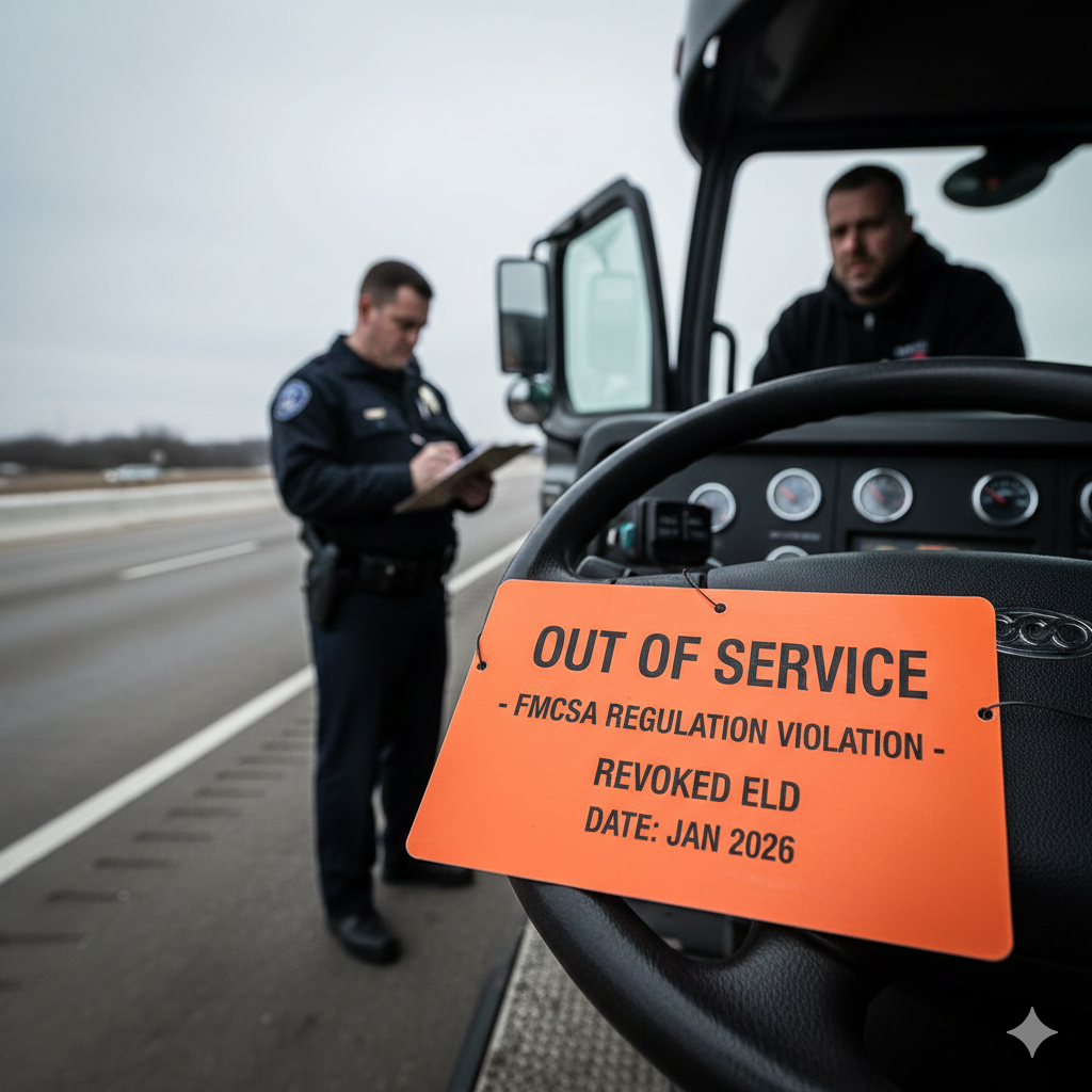 Fleet manager reviewing ELD data on a tablet with 2026 FMCSA compliance updates