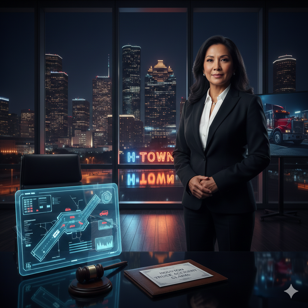 Houston truck accident attorney investigating semi-truck crash scene on interstate