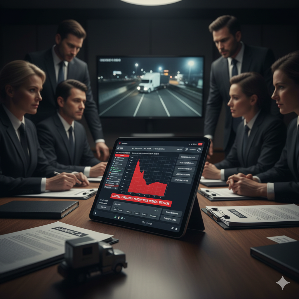 ELD data from a semi-truck being reviewed as evidence in an accident investigation