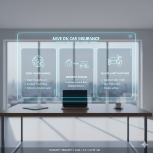 Driver reviewing car insurance discount options on a smartphone and laptop